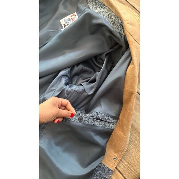 VTG Western Heavy Weight Acid Washed Denim Trench w/ Leather Fringe USA Made XL - Picture 16 of 16